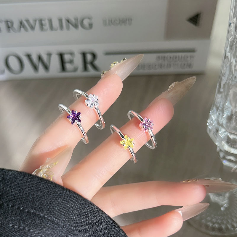 星落指尖甜酷彩色五角星简约叠戴戒指女冷淡风气质轻奢百搭指环潮