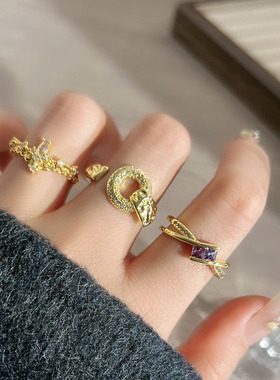 精致时尚设计感交叉方钻气质开口戒指女冷淡风轻奢高级感甜酷指环