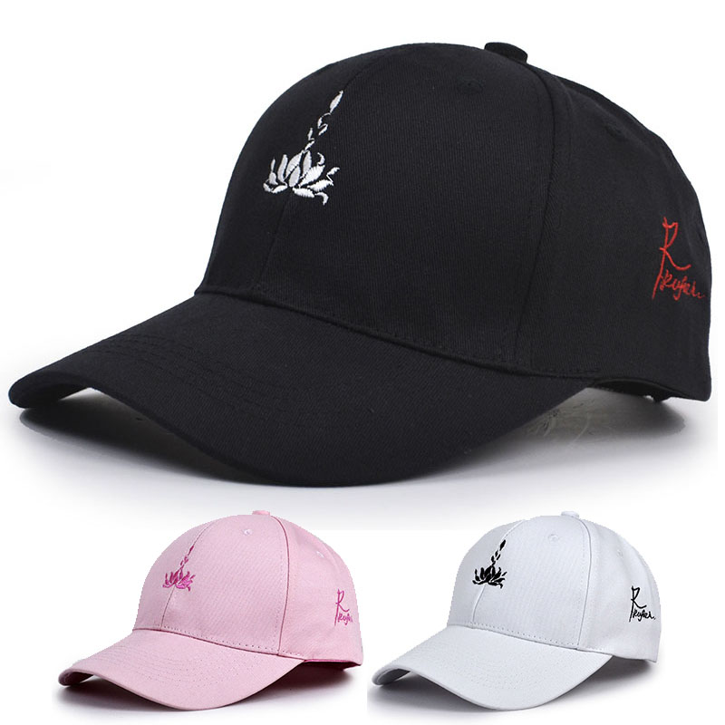棒球帽男春夏季时尚遮阳防嗮鸭舌帽女新潮简约风刺绣荷花悟禅帽子