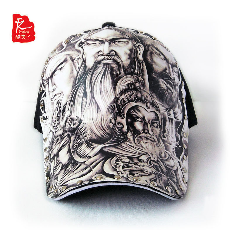 棒球帽五虎将霸气个性印花男士潮帽子休闲时尚纹身素描插画遮阳帽