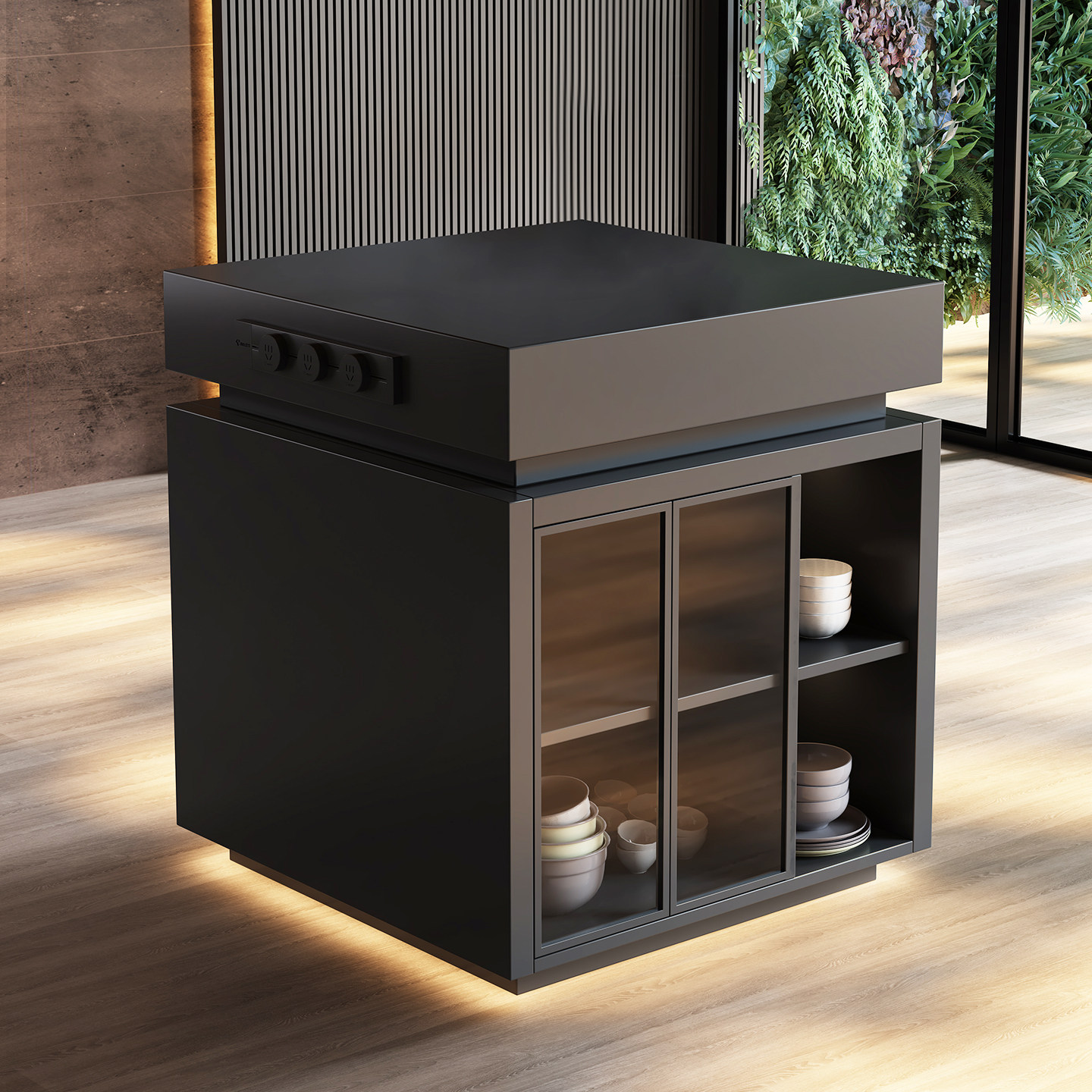 纯黑哑光岩板岛台柜单独可移动玻璃柜门多功能储物柜可定制餐边柜,住宅家具,岛台,淘宝优惠券,粉丝福利购,淘宝优惠卷