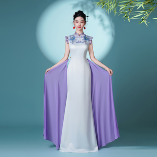 高级走秀旗袍2025年显瘦气质形体导师服鱼尾裙主持人演出礼服晚宴