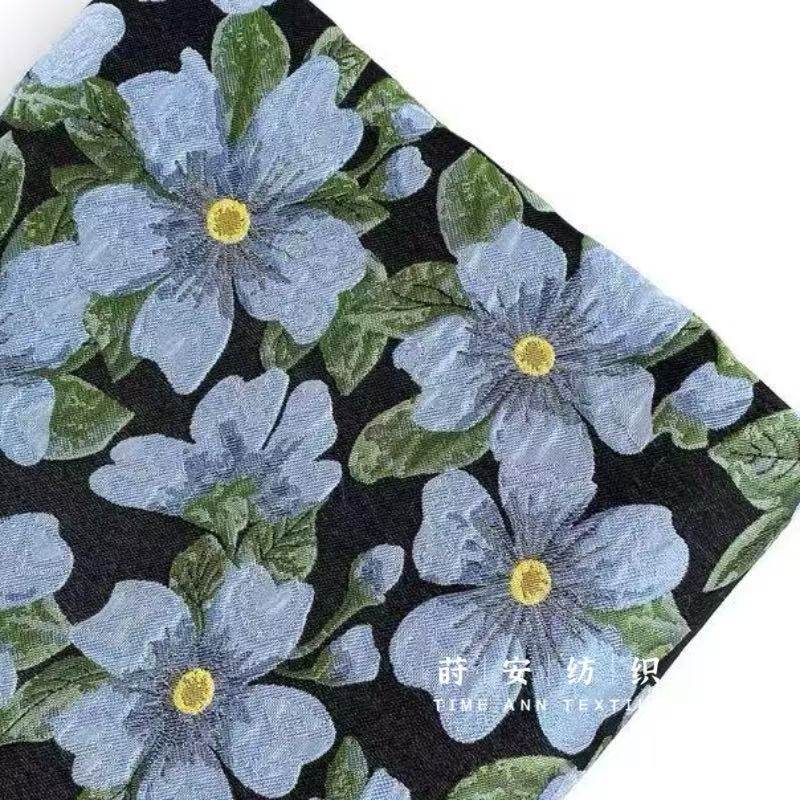 复古田园油画小蓝花立体色织提花布料蓬蓬裙礼服手工diy服装面料,居家布艺,海绵垫/布料/面料/手工diy,淘宝优惠券,粉丝福利购,淘宝优惠卷