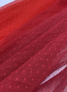 枣红大红紫色提花点弹力网纱布料蕾丝娃衣连衣裙手工diy服装面料