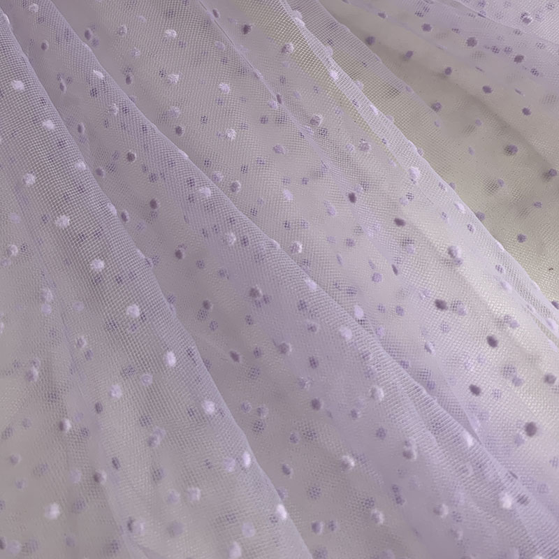 新品紫色杏色灰色粉色酒红点点植绒网纱布料童装连衣裙服装面料