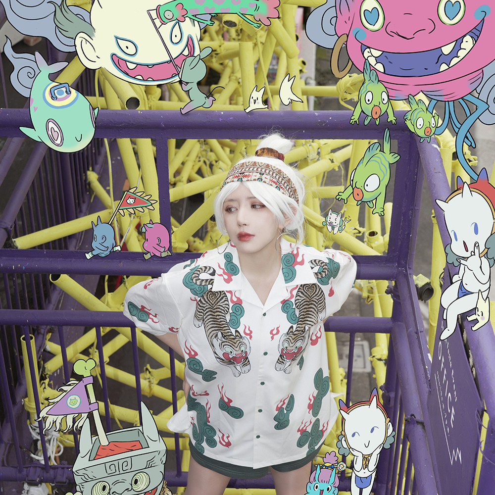 虎鼎短袖衬衫男女款原创潮流潮服