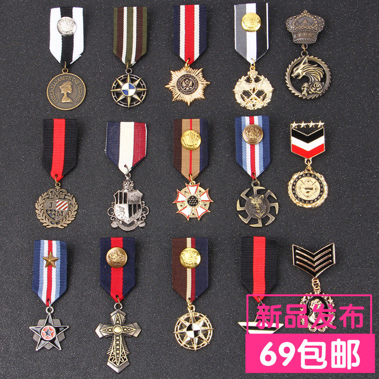 韩版复古英伦学院风男女勋章定做金属五角星小徽章韩国胸针配饰品
