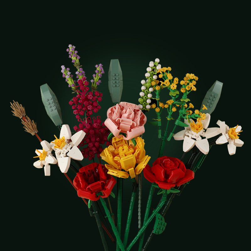 森宝拼装积木花束拼插永生花装饰520送男女朋友情人节礼物玫瑰花
