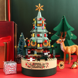 佳奇积木音乐盒八音盒益智拼装玩具圣诞树摆件送女生朋友节日礼物