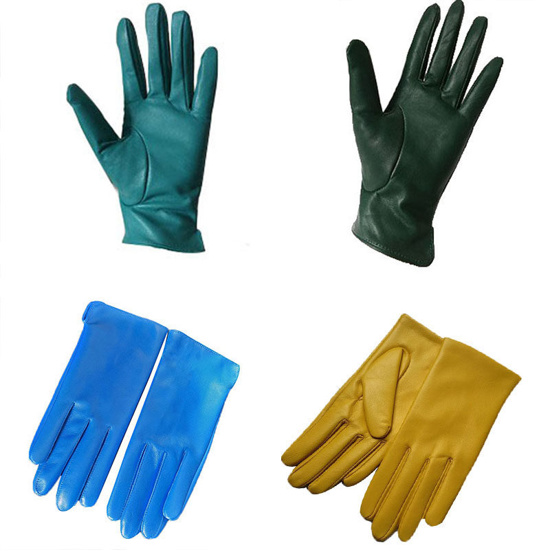 进口绵羊皮手套女 真皮秋冬季保暖开车驾驶 墨绿色单层皮内里裸皮