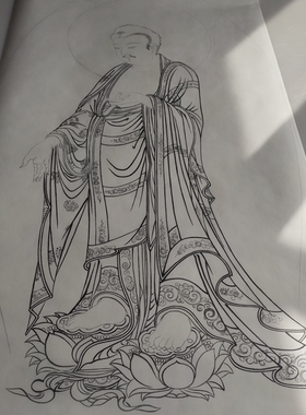《阿弥陀佛接引佛》临摹学习，线稿53.6-103.6cm，韩国绢高清喷绘
