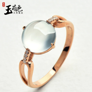 玉萌色天然翡翠戒指女款冰种翡翠指环18k金镶嵌正品带证书送女友