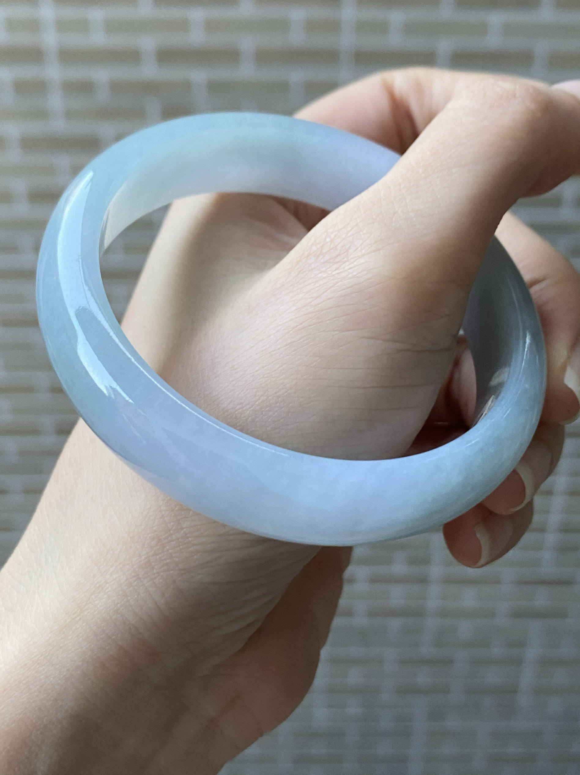 玉萌色天然翡翠手镯小清新女款冰种淡紫手镯58.5圈正品带证书