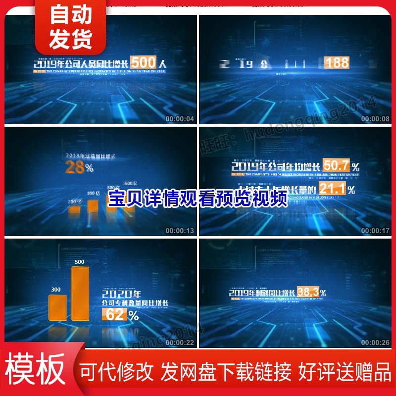 科技公司企业成长数据图表分析统计介绍柱状图分析文字标题AE模板