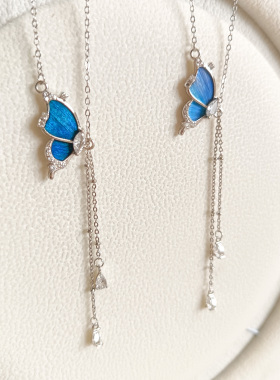 S925银仿点翠蝴蝶流苏项链