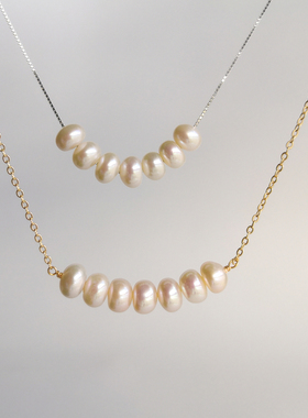 珍珠微笑925银铜镀14K真金项手链