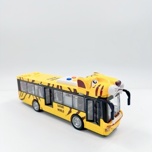 巴士车开门文艺车玩儿童惯性声光塑胶益智老虎双层敞篷公交车玩具