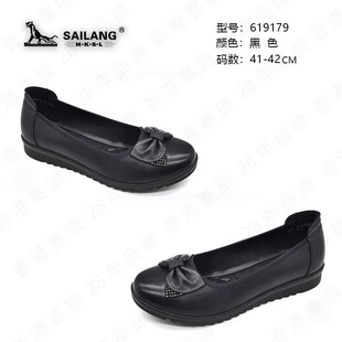 leather 母亲节礼物赛狼蝴蝶结黑色女皮鞋 Women shoes 大码