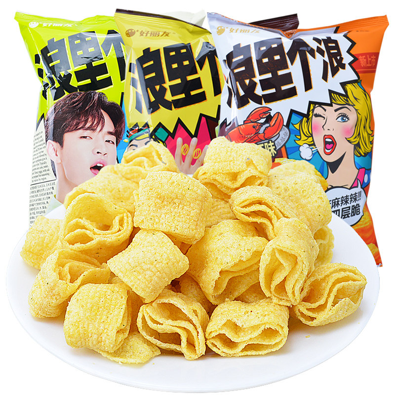 orion/好丽友浪里个浪玉米味 65g休闲食品办公膨化零食干脆面薯片
