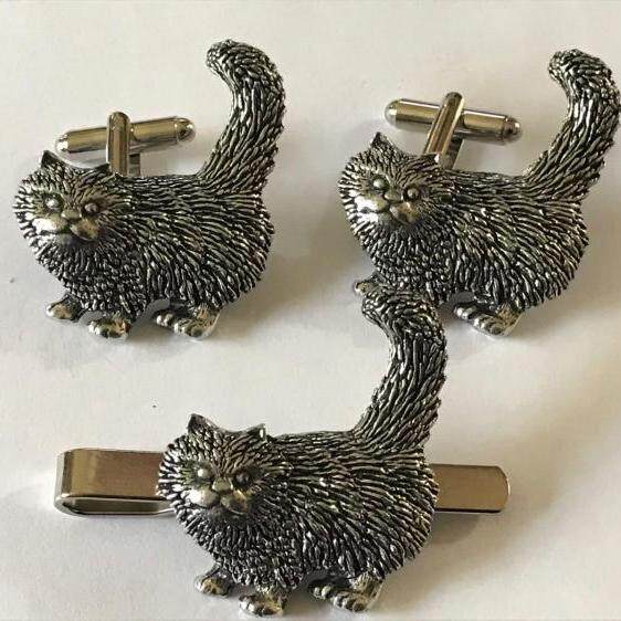 Stick㊣英国代购 手作迷人复古趣味可爱猫咪套装领带夹别针袖扣