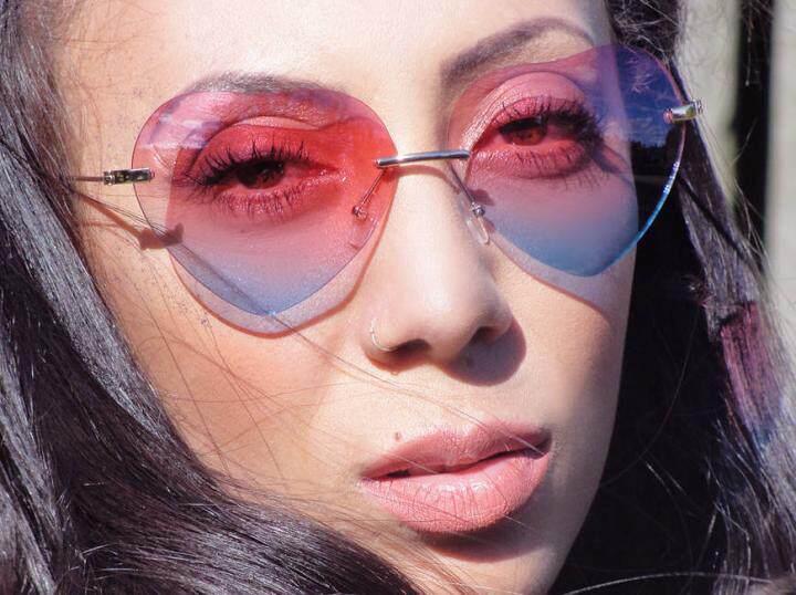 英国代购Heart◇古着70年代粉色蓝色渐变镜片心形无框太阳眼镜