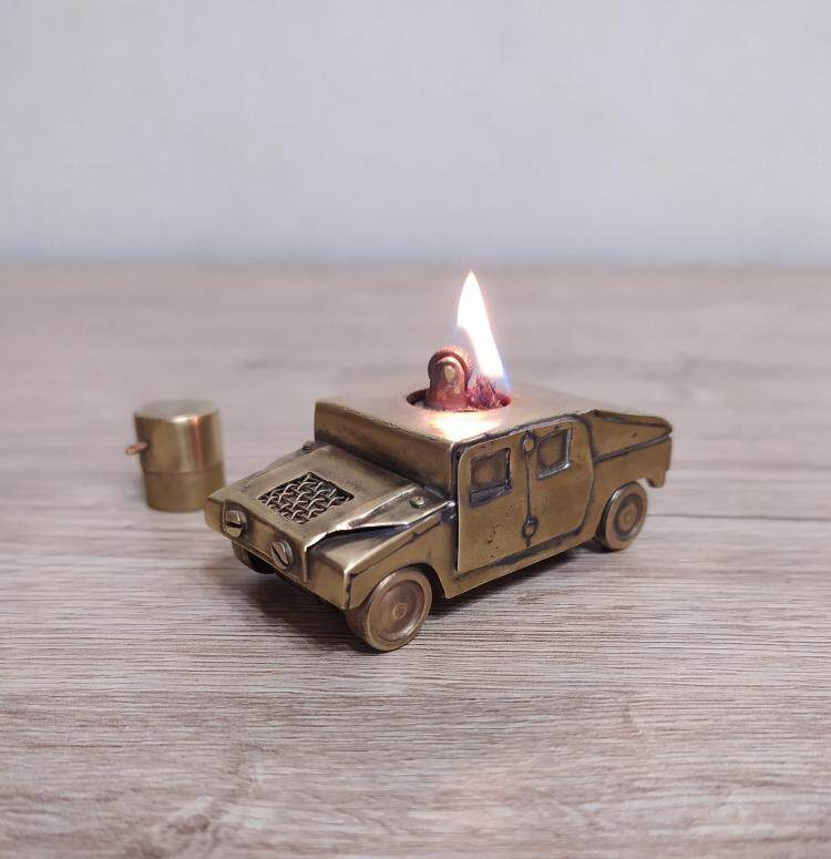 乌克兰代购Sculpture◇手作汽车雕塑战壕艺术镇纸黄铜汽油打火机