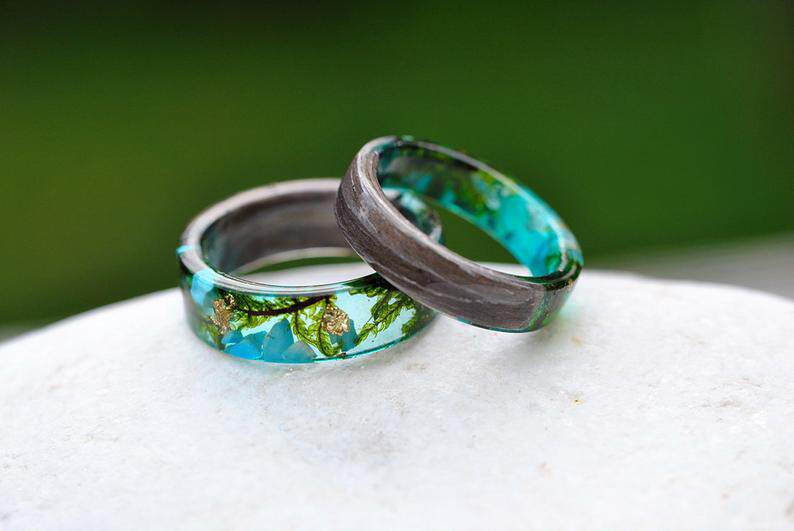 乌克兰代购forest◇手作复古凯尔特森林绿色苔藓绿松石树脂戒指