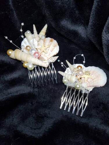 Seashell㊣美国代购 手作美人鱼主题迷人贝壳发梳海滩婚礼头饰