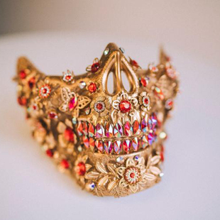 Mask◇手作复古华丽金色骷髅水钻花朵万圣节cosplay面具 捷克代购