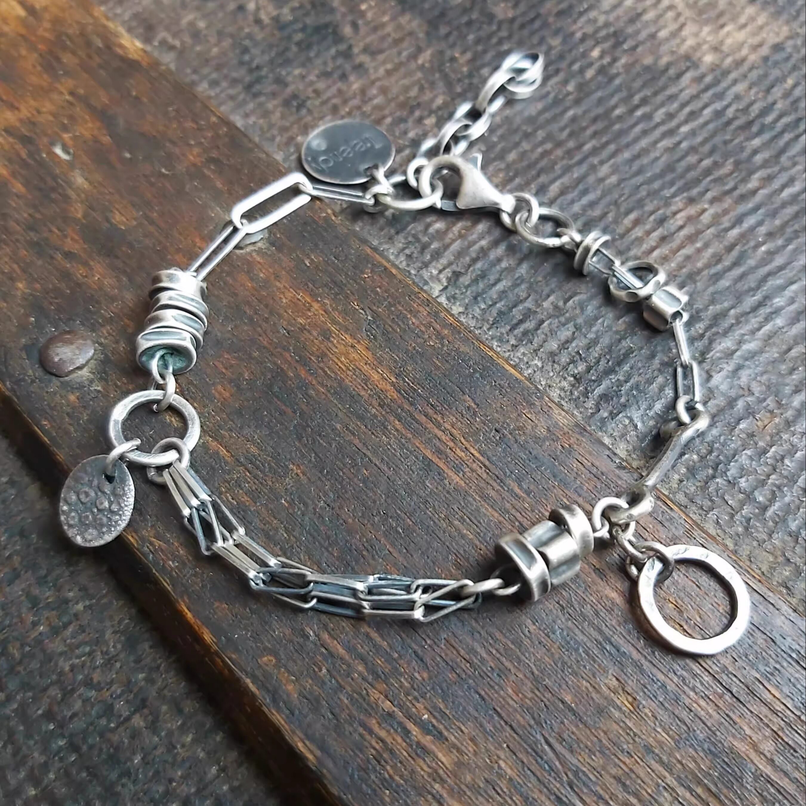 波兰代购Unisex◇手作复古简约银链银珠银环银盘925纯银中性手链