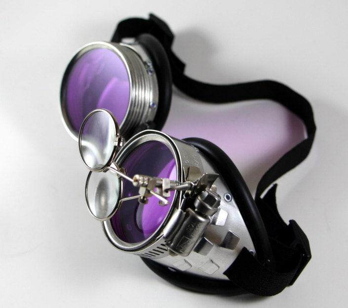 美国代购Goggles◇手作复古蒸汽朋克紫色镜片护目镜银色太阳眼镜