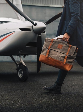 英国代购Canvas◇手作绿色蜡帆布皮革邮差包男士单肩斜挎包手提包