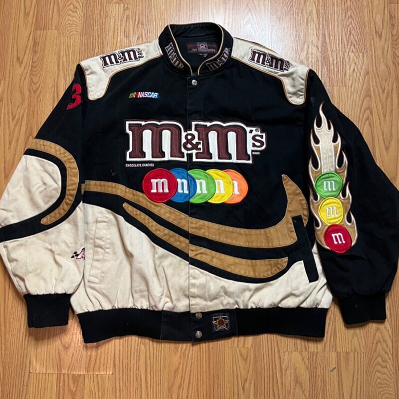 美国代购Brown◇古着复古纳斯卡赛车糖果人M豆巧克力豆棕色夹克