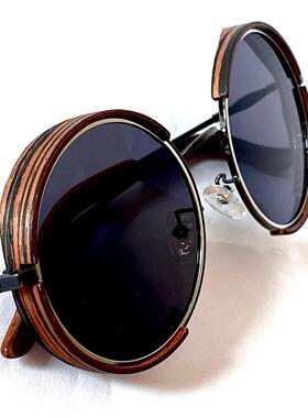 大圆形防紫外线乌木木质太阳眼镜