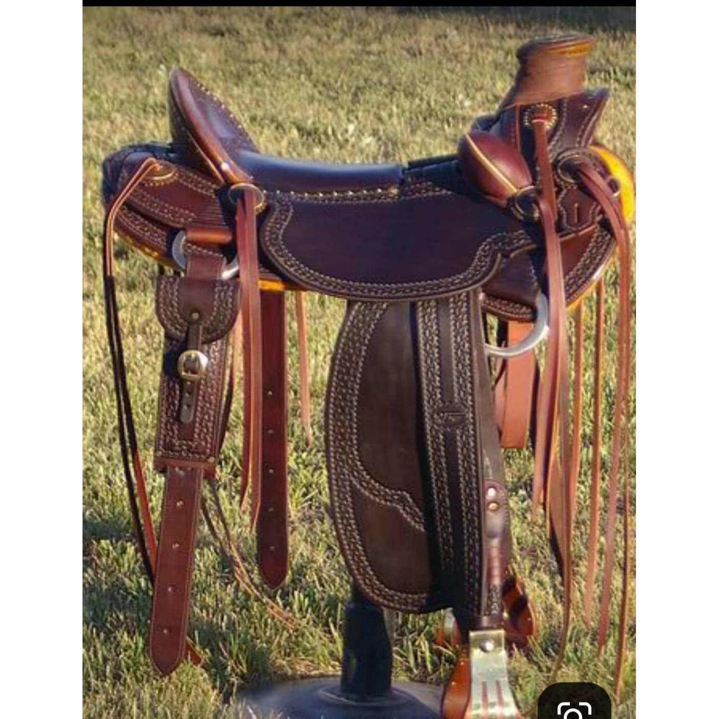 海外代购Western◇手作经典棕色真皮雕刻热座西部套索牧场马鞍