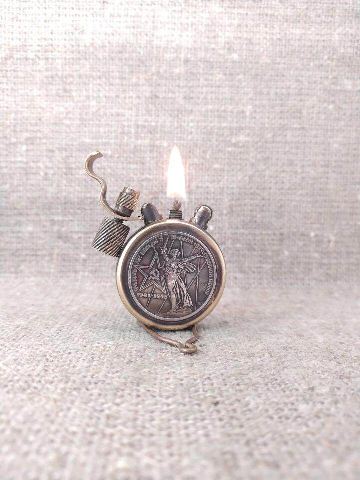 乌克兰代购Brass◇手作复古苏联蒸汽朋克个性圆形硬币黄铜打火机