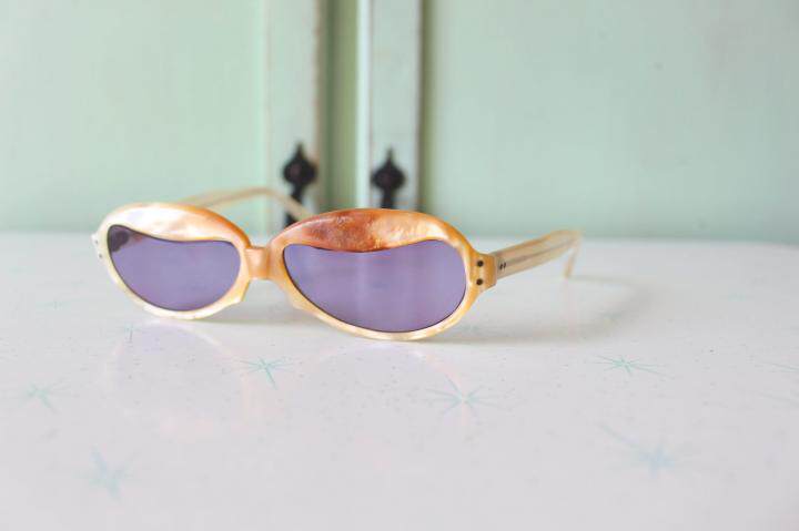 美国代购Glasses 古着70年代收藏梦幻复古色调紫色镜片太阳眼镜