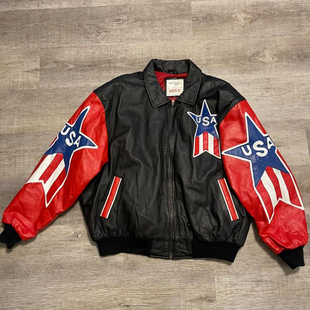美国代购 机车夹克皮衣 Biker◇古着复古红黑色皮革星星字母男士