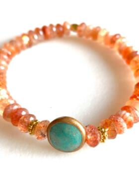 太阳石宝石绿松石24K镀金手链