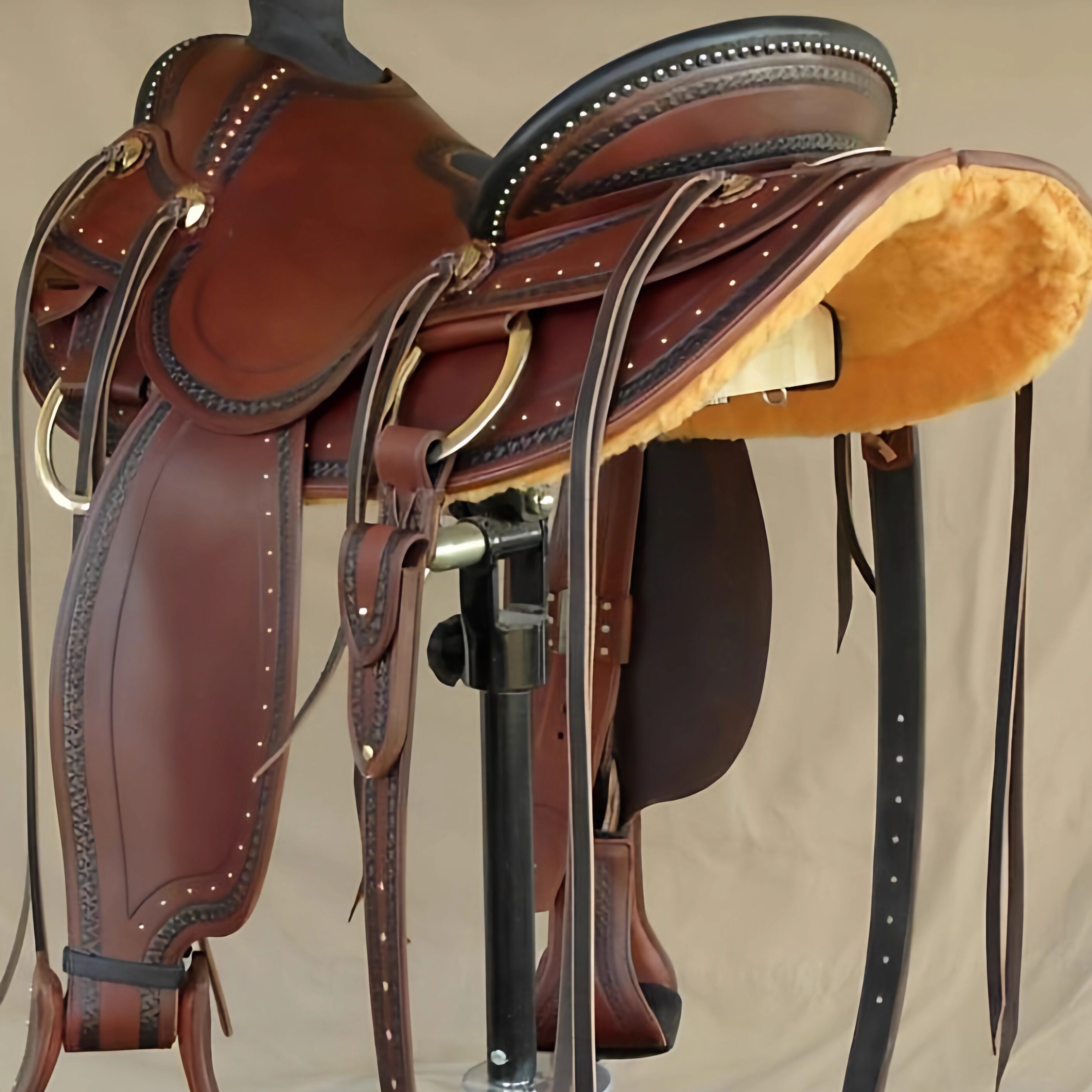 海外代购Saddle手作定制棕色配马笼头胸带16英寸西部休闲马鞍