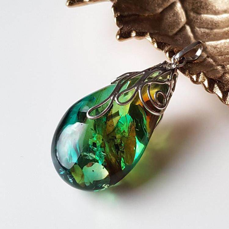 波兰代购Amber ▼手作天然精美波罗的海绿金琥珀纯银水滴泪珠吊坠