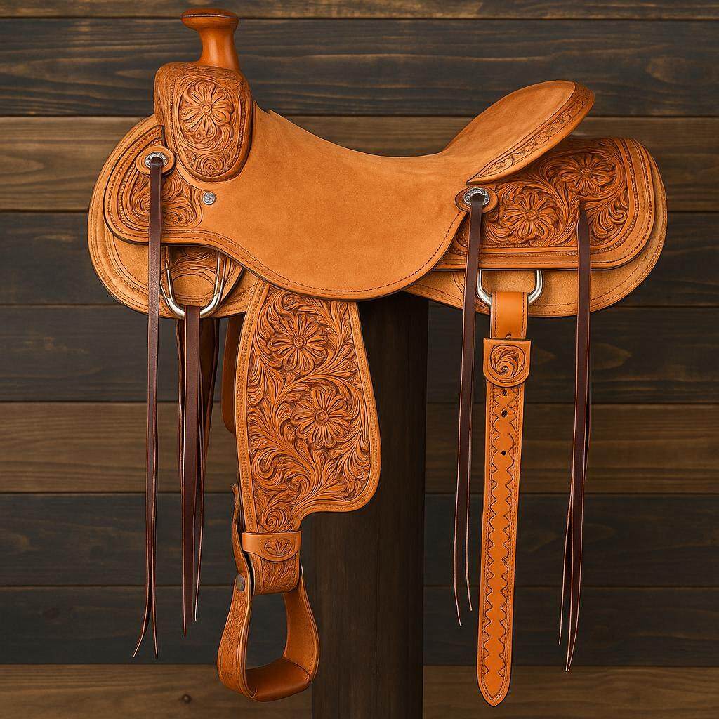 海外代购Saddle◎手作定制手工雕刻粗面皮革花卉图案西部牧场马鞍