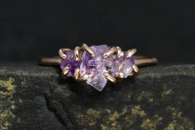 女士14K金天然原始紫水晶戒指