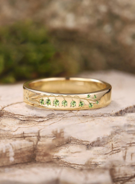 手作14K金天然橄榄石铃兰戒指