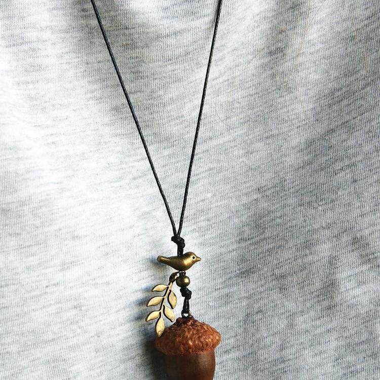 立陶宛代购Necklace ▼手作俏皮可爱森林天然橡木真橡子吊坠项链