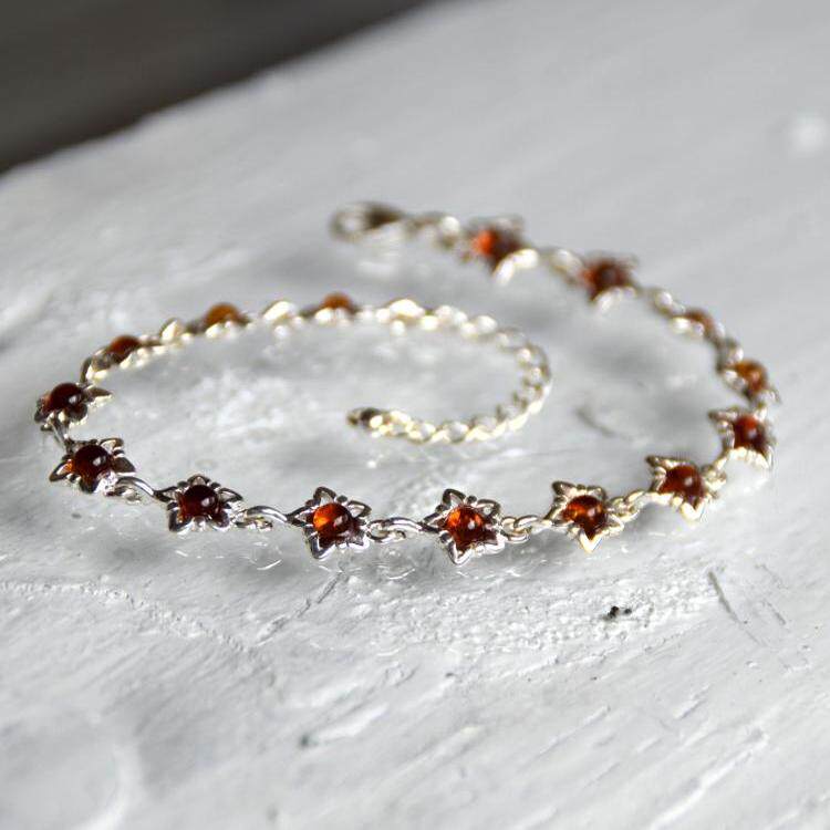 意大利代购Natural▼手作精致小巧天然波罗的海琥珀花朵925银手链