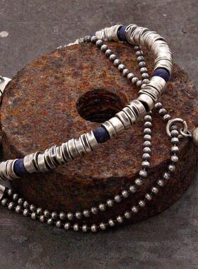 情侣纯银青金石宝石银珠多股手链