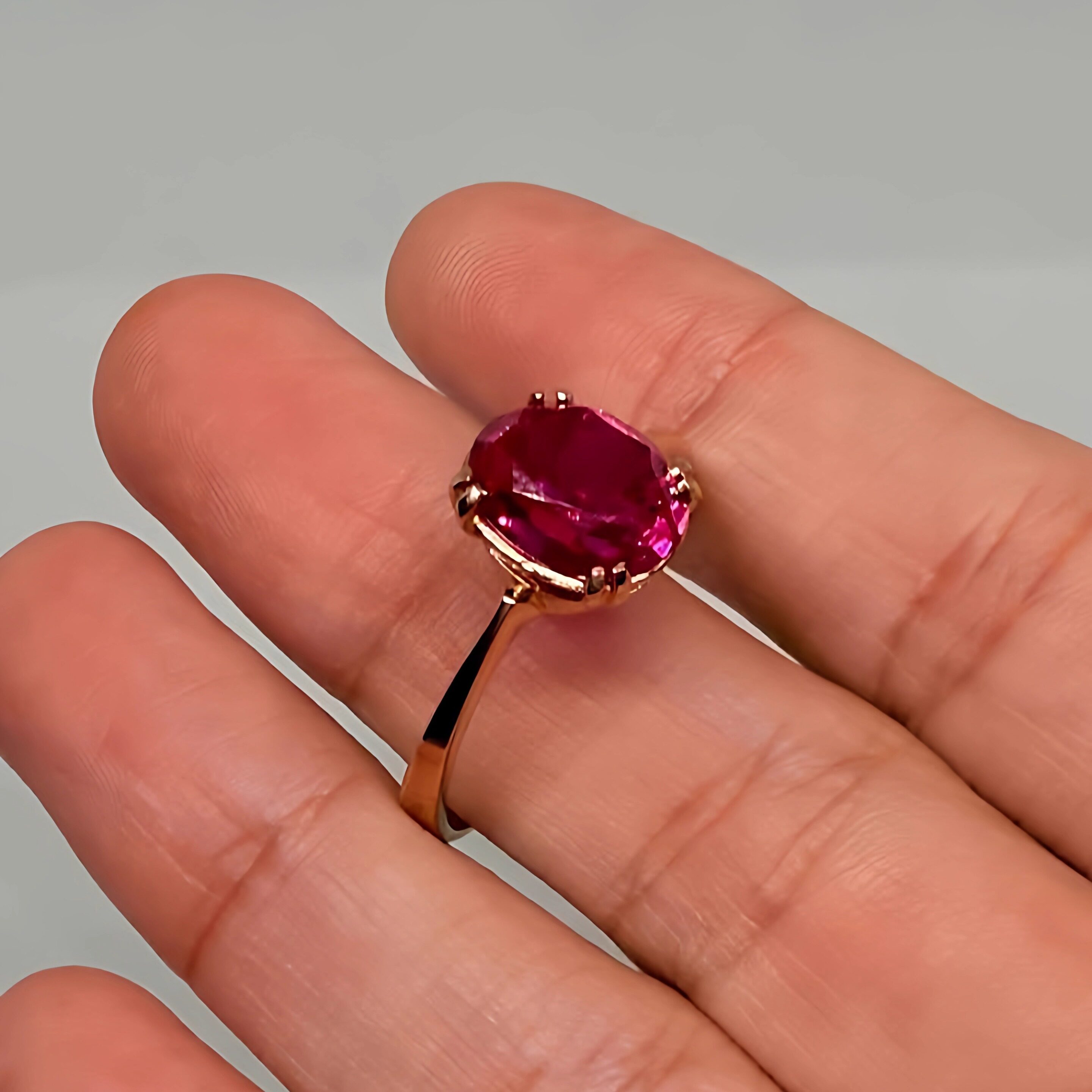 海外代购Ring◎手作简约精美魅力实验室红宝石椭圆形925纯银戒指