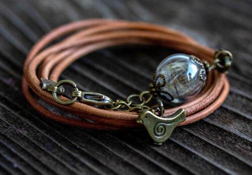 Bracelet㊣奥地利代购 手作迷人朝气蒲公英缠绕式皮手镯手链