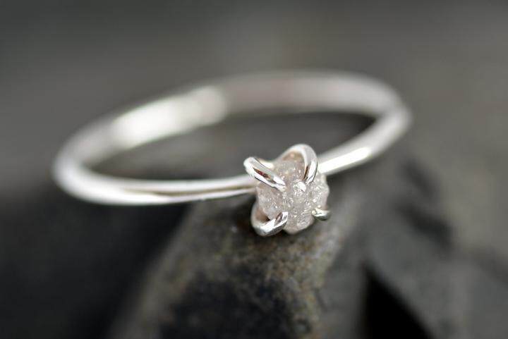 海外代购Diamond◇手作复古华丽原石钻石订婚结婚纯银18K金戒指